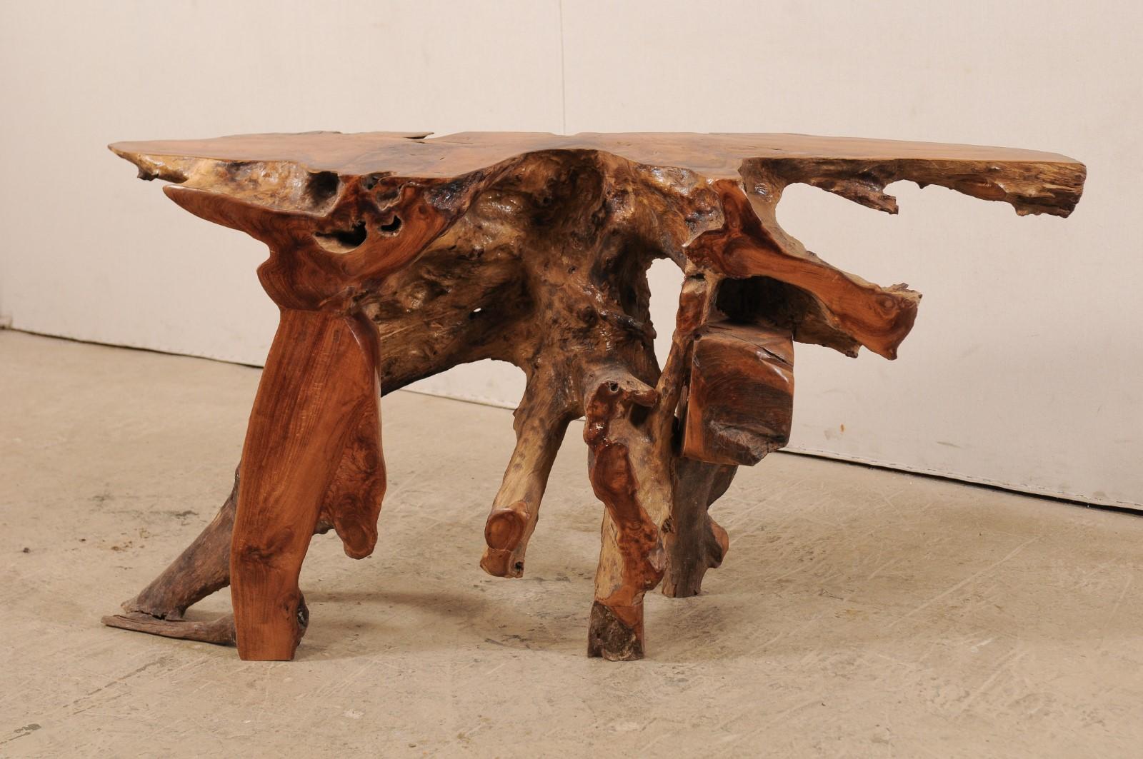 teak root console table