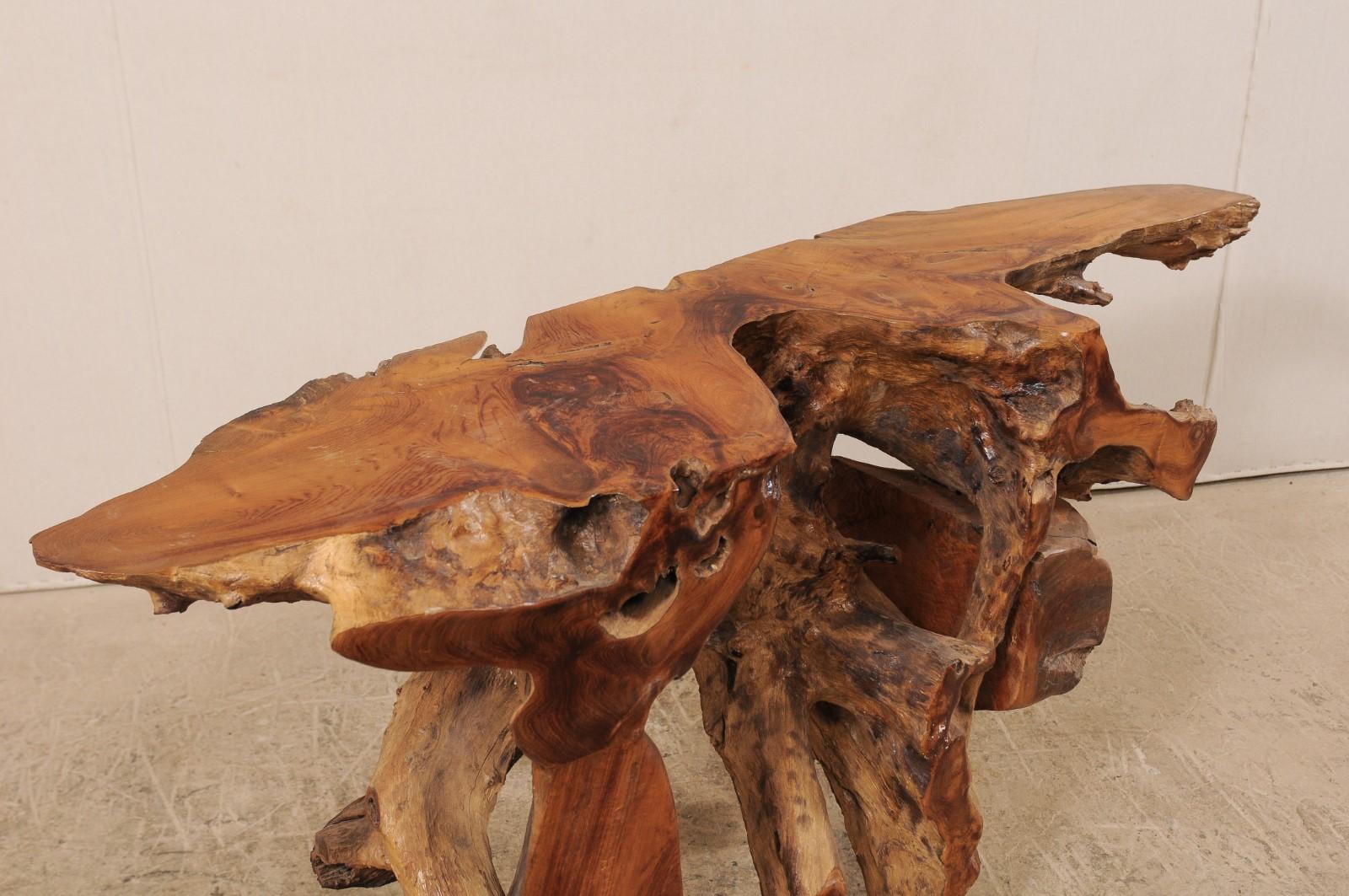Contemporary Natural Teak Root Console or Sofa Table