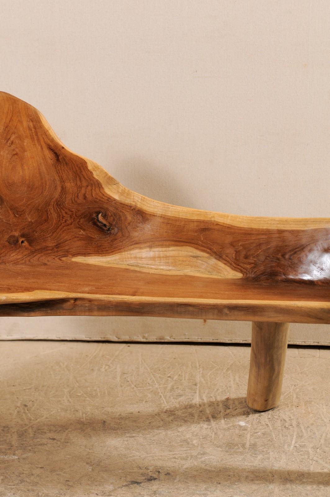 Natural Teak Wood Bench with Live Edge and Organic Shape 1