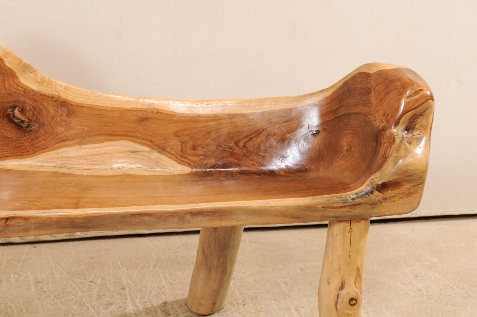 Indonesian Natural Teak Wood Bench with Live Edge and Organic Shape