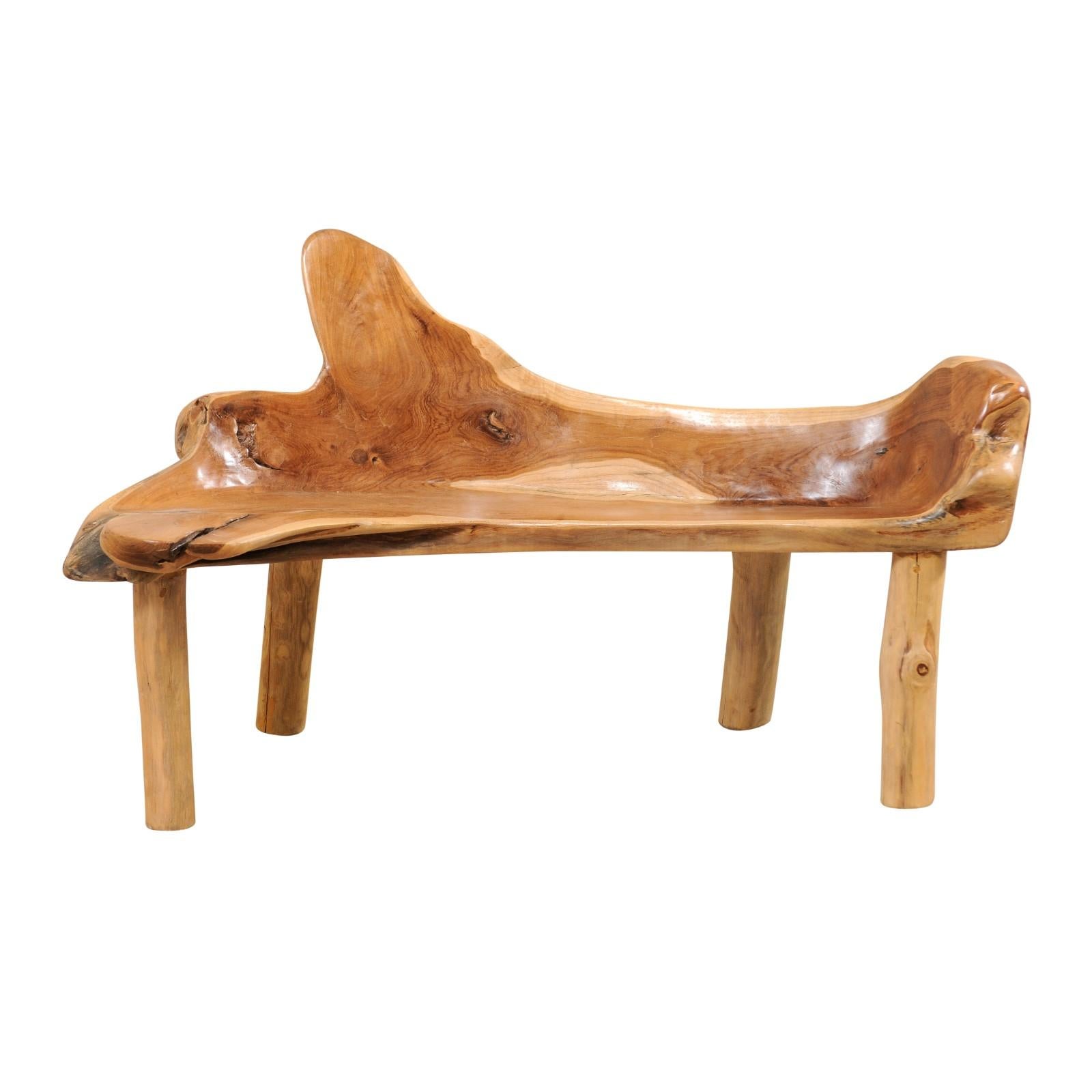 Natural Teak Wood Bench with Live Edge and Organic Shape