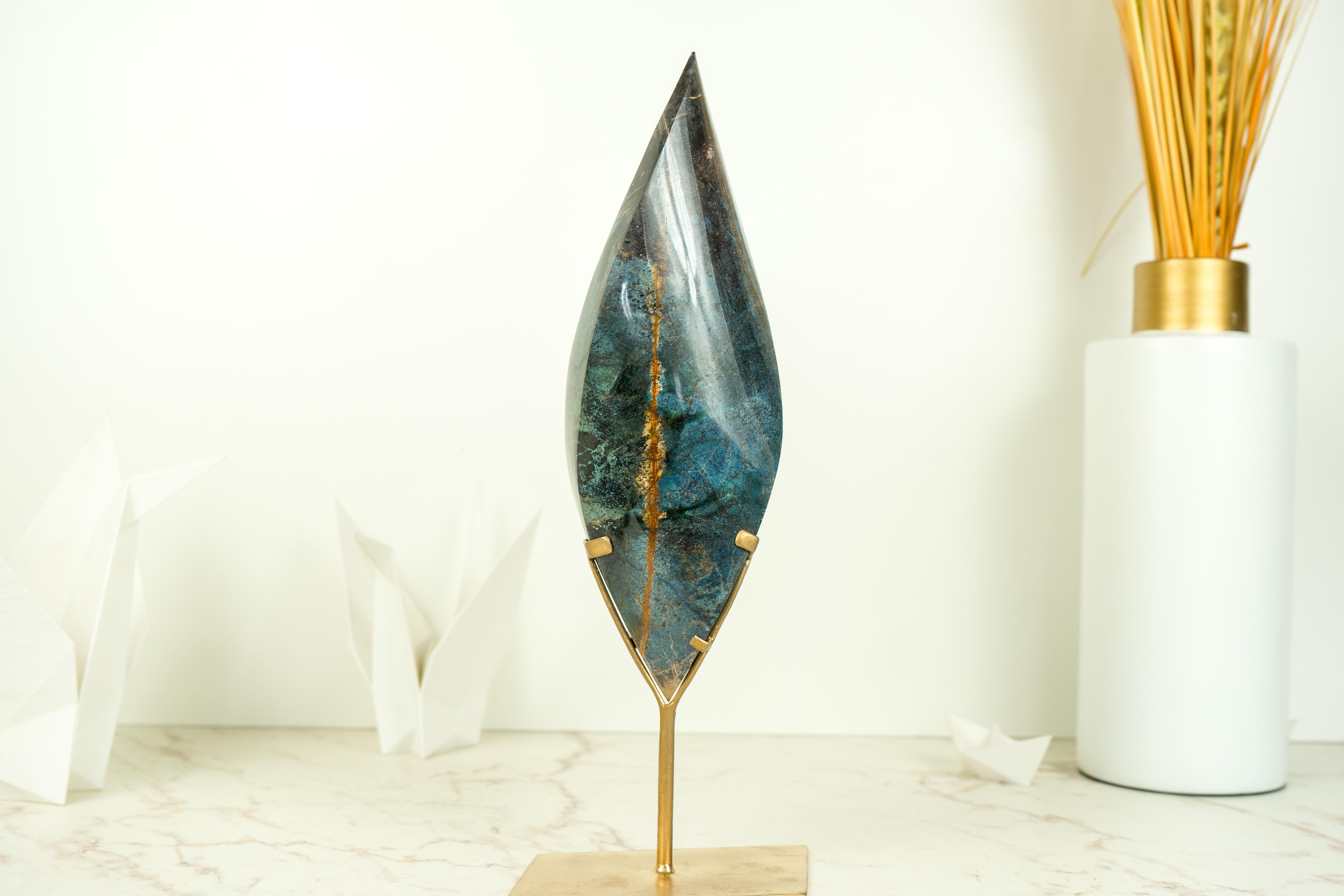 Natural Teal Blue Crystal Flame Sculpture, AKA Blue Rhodonite From Bahia, Brazil 6