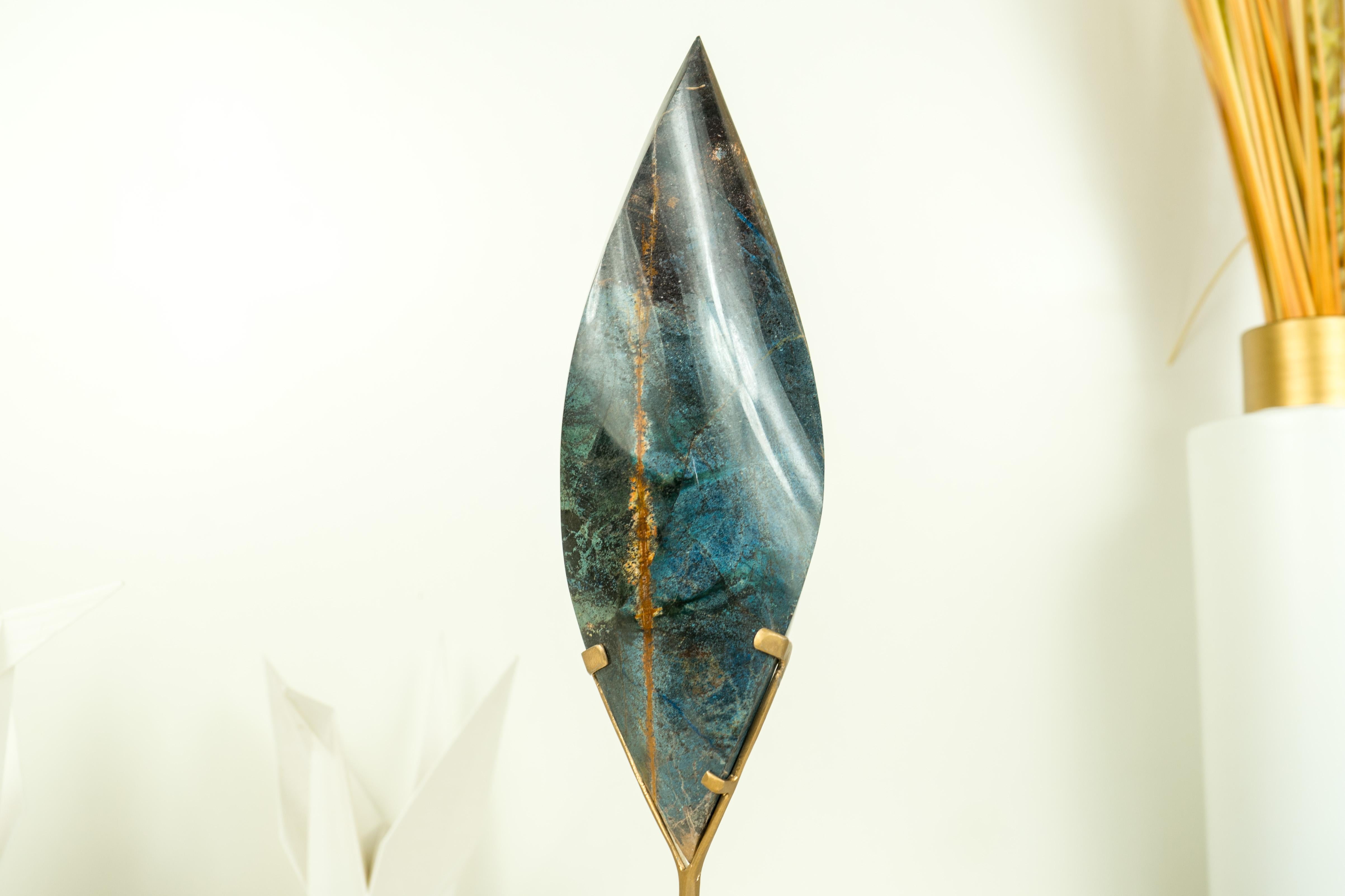 Natural Teal Blue Crystal Flame Sculpture, AKA Blue Rhodonite From Bahia, Brazil 7