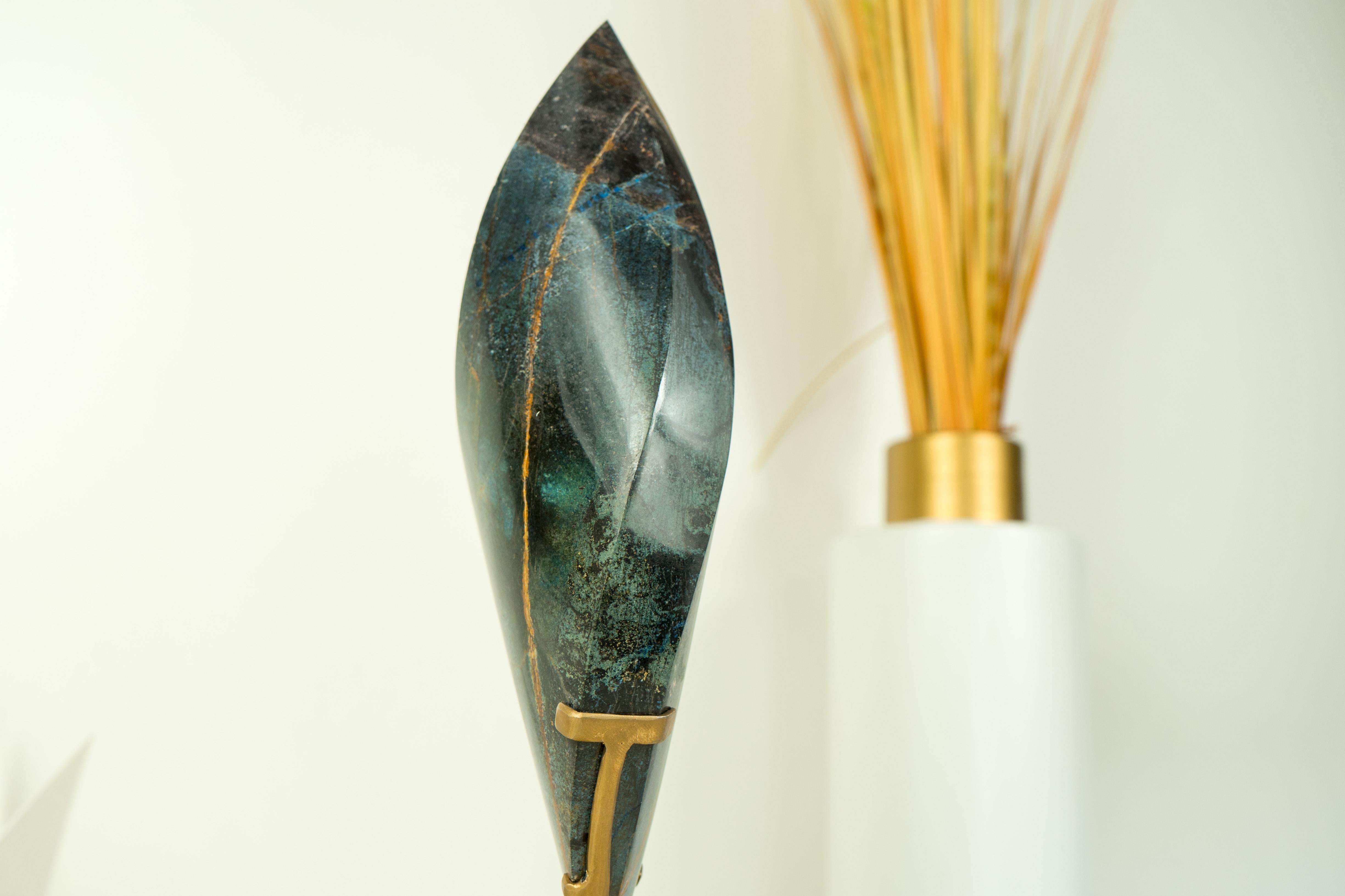 Brazilian Natural Teal Blue Crystal Flame Sculpture, AKA Blue Rhodonite From Bahia, Brazil
