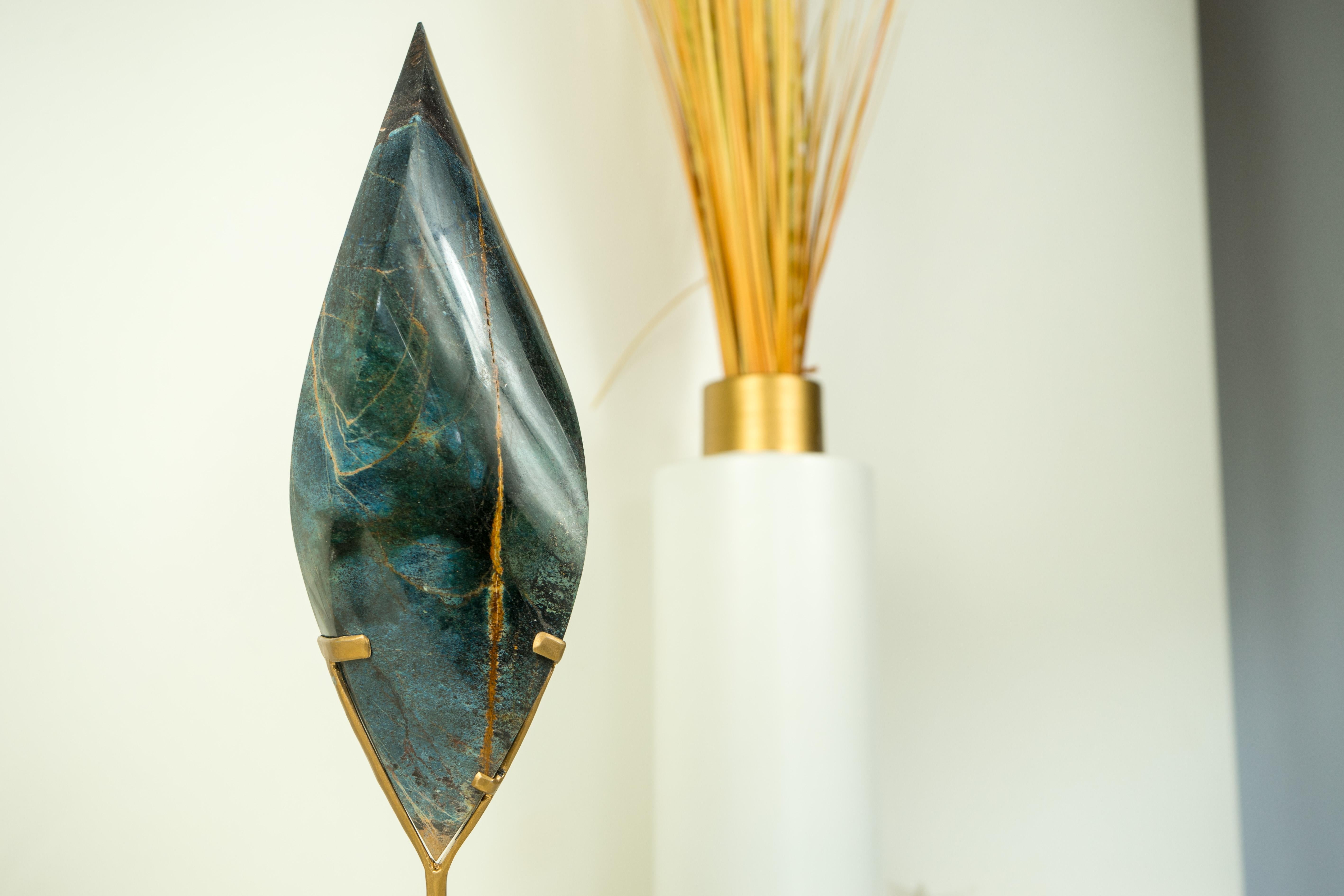 Natural Teal Blue Crystal Flame Sculpture, AKA Blue Rhodonite From Bahia, Brazil 1