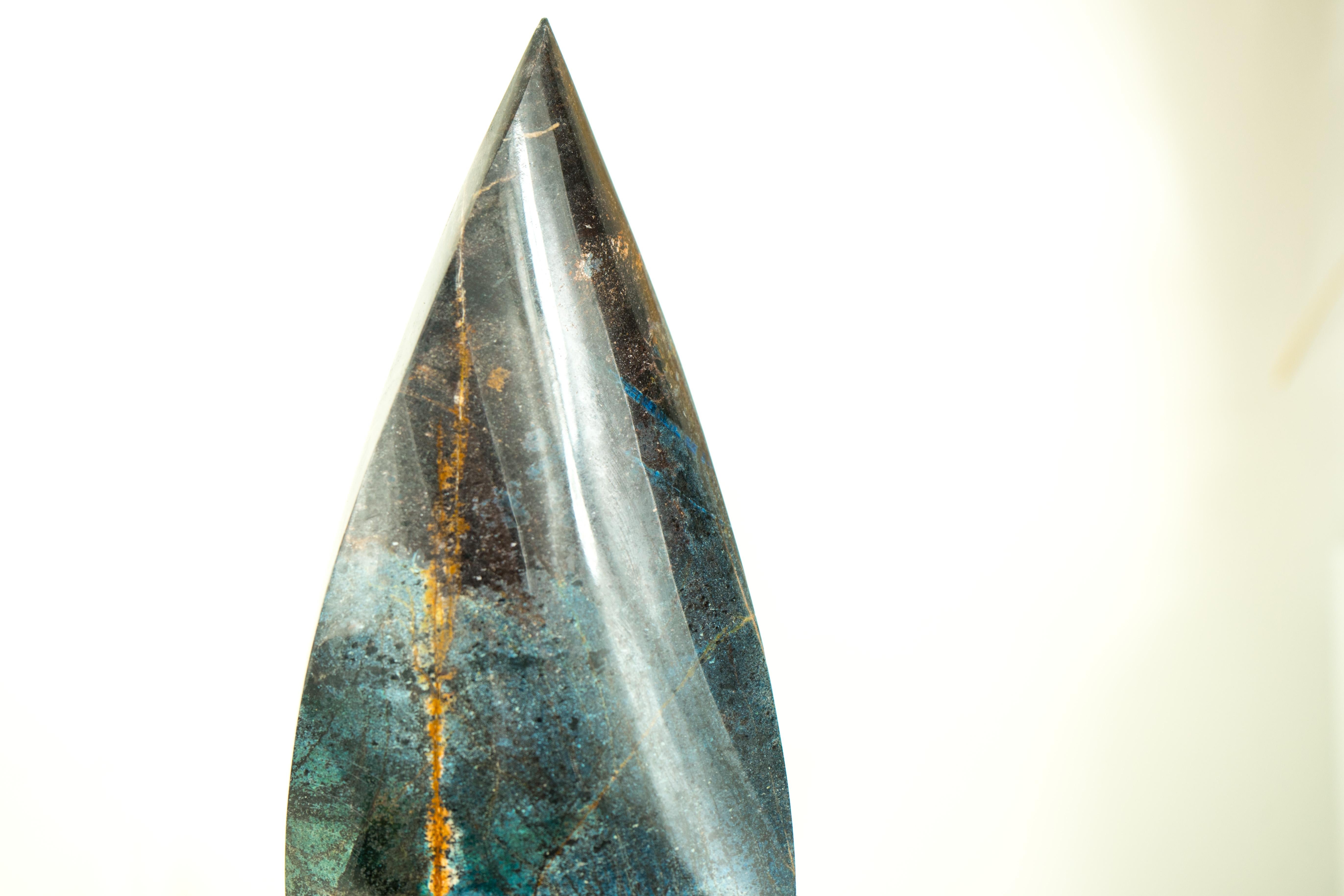 Natural Teal Blue Crystal Flame Sculpture, AKA Blue Rhodonite From Bahia, Brazil 2
