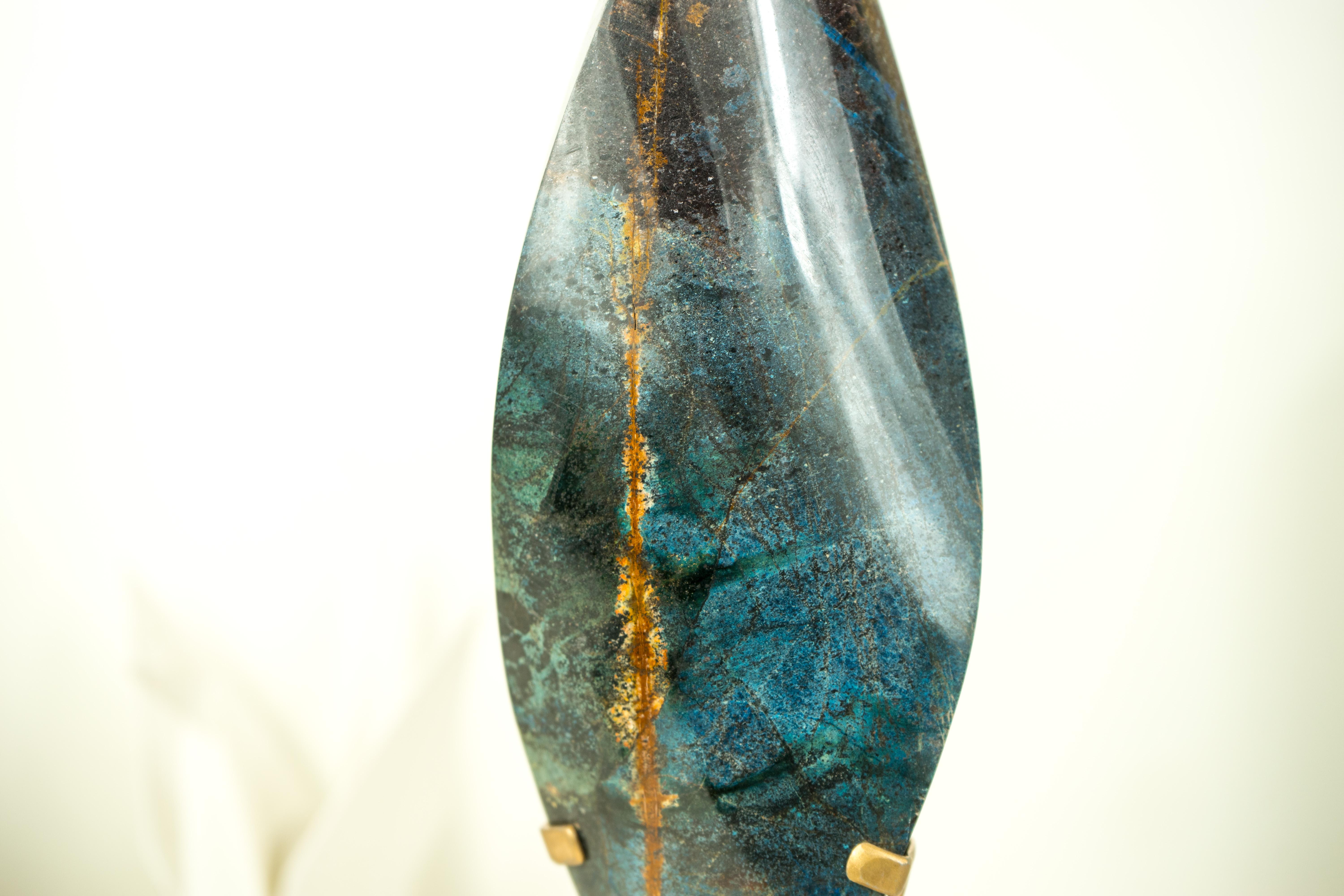 Natural Teal Blue Crystal Flame Sculpture, AKA Blue Rhodonite From Bahia, Brazil 3