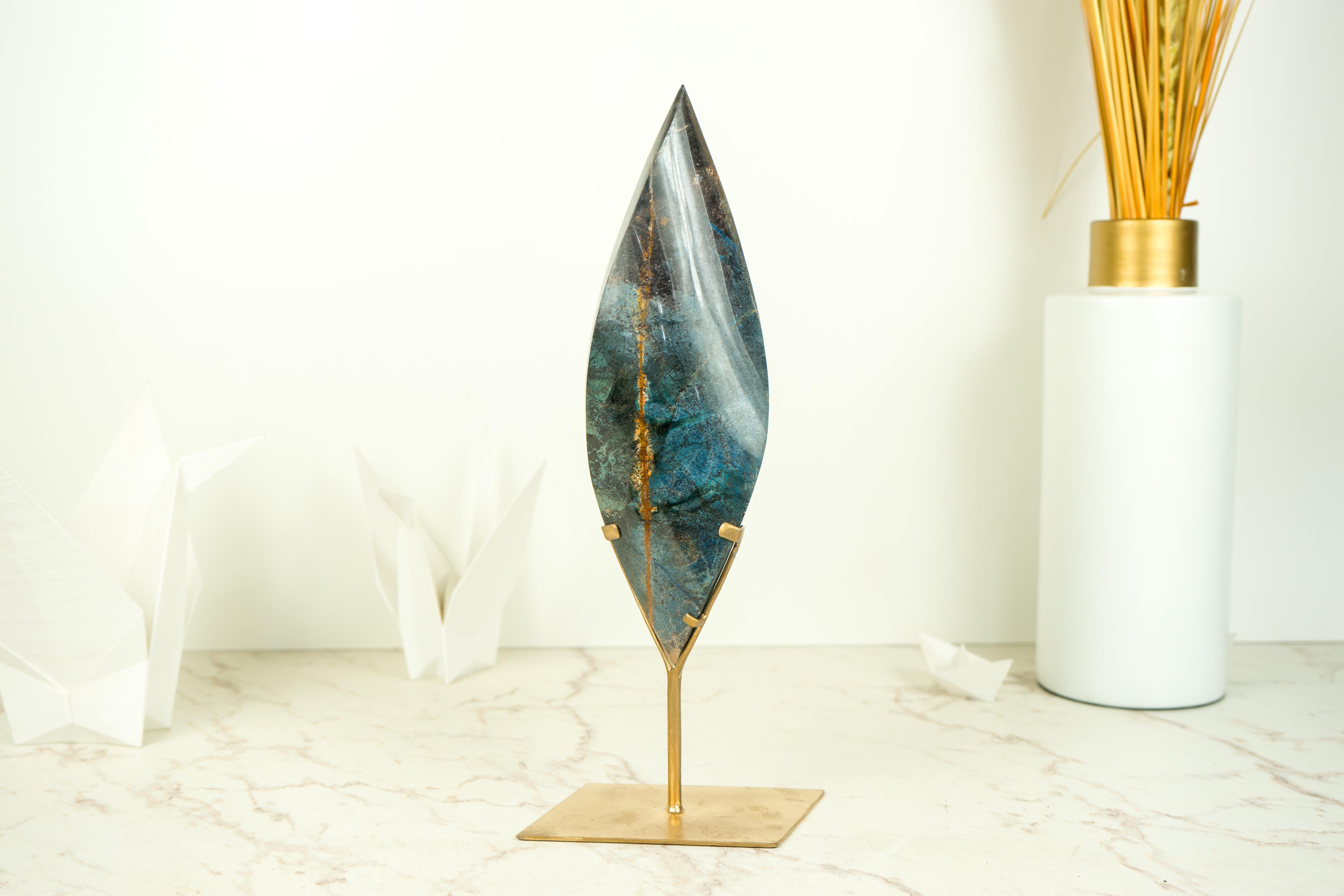 Natural Teal Blue Crystal Flame Sculpture, AKA Blue Rhodonite From Bahia, Brazil 4