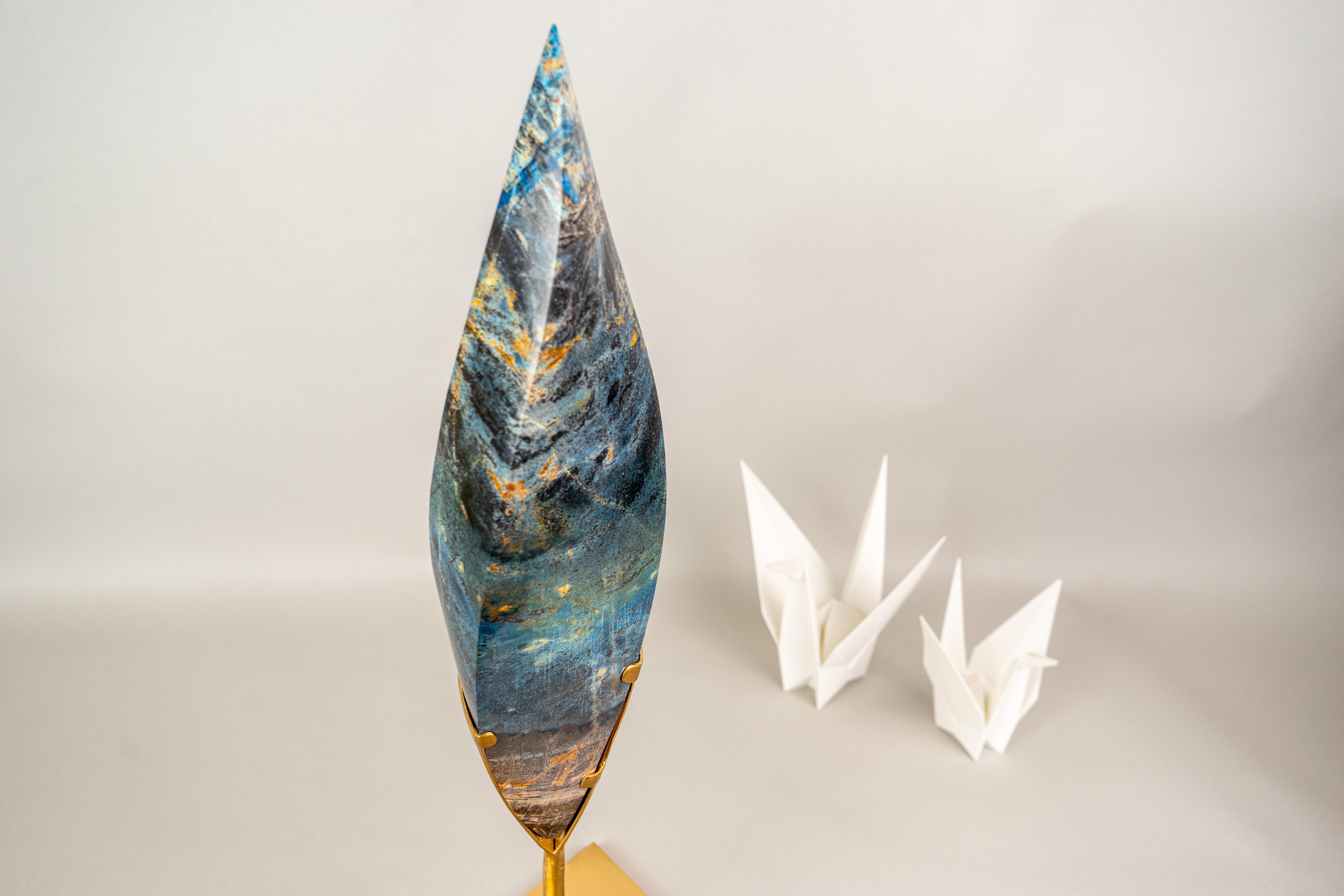 Scultura di fiamma in cristallo blu alzavola Nature in vendita 5