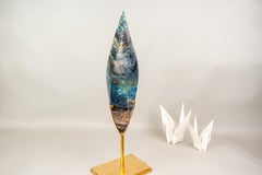 Natural Teal Blue Crystal Flame Sculpture