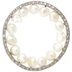 Natural Tennesse Pearls and Single Cut Diamond Brooch in Platinum, circa 1930