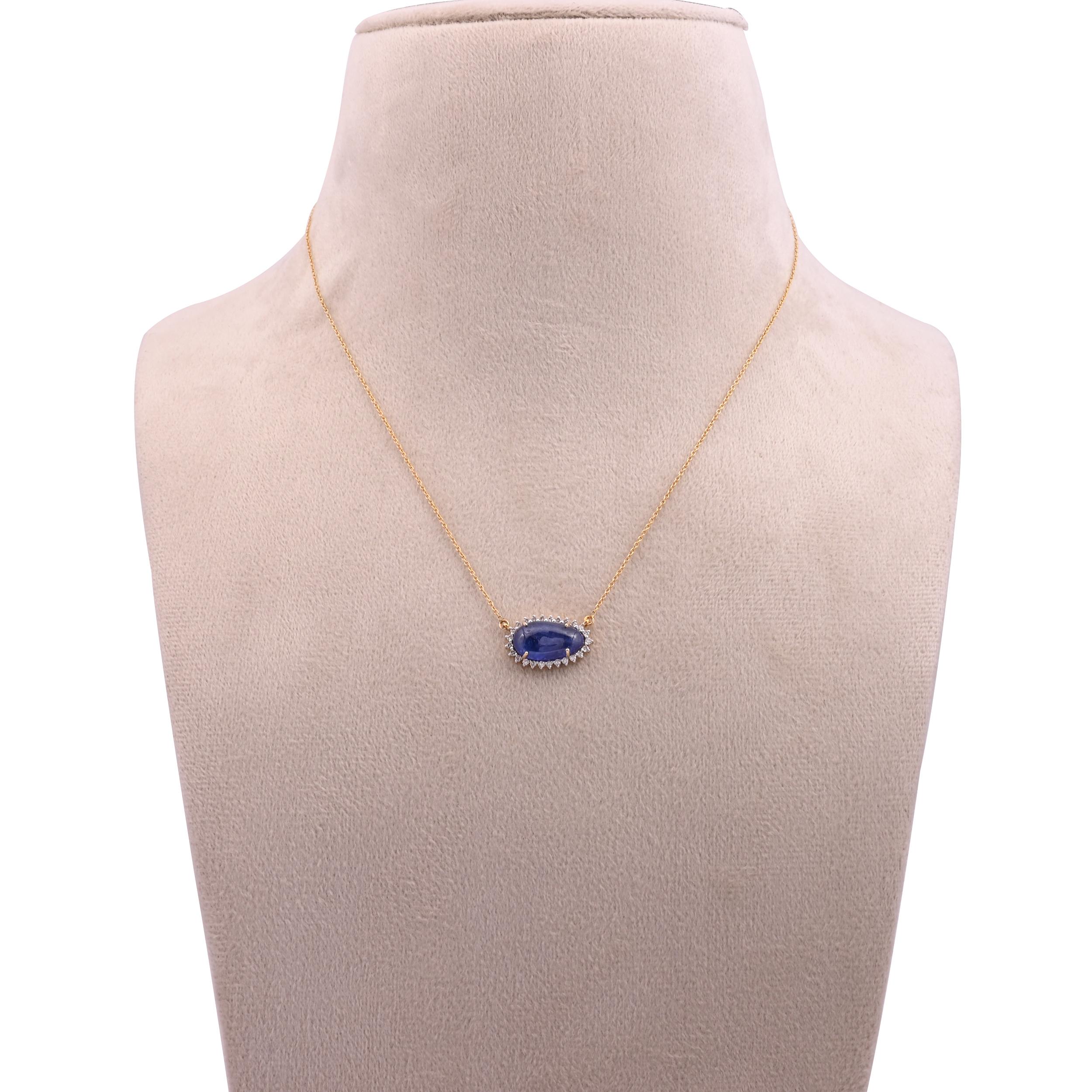 Natürlicher Tansanit und Diamant-Kette-Anhänger mit Diamant 0,28 Karat in 14 Karat Gold (Gemischter Schliff) im Angebot