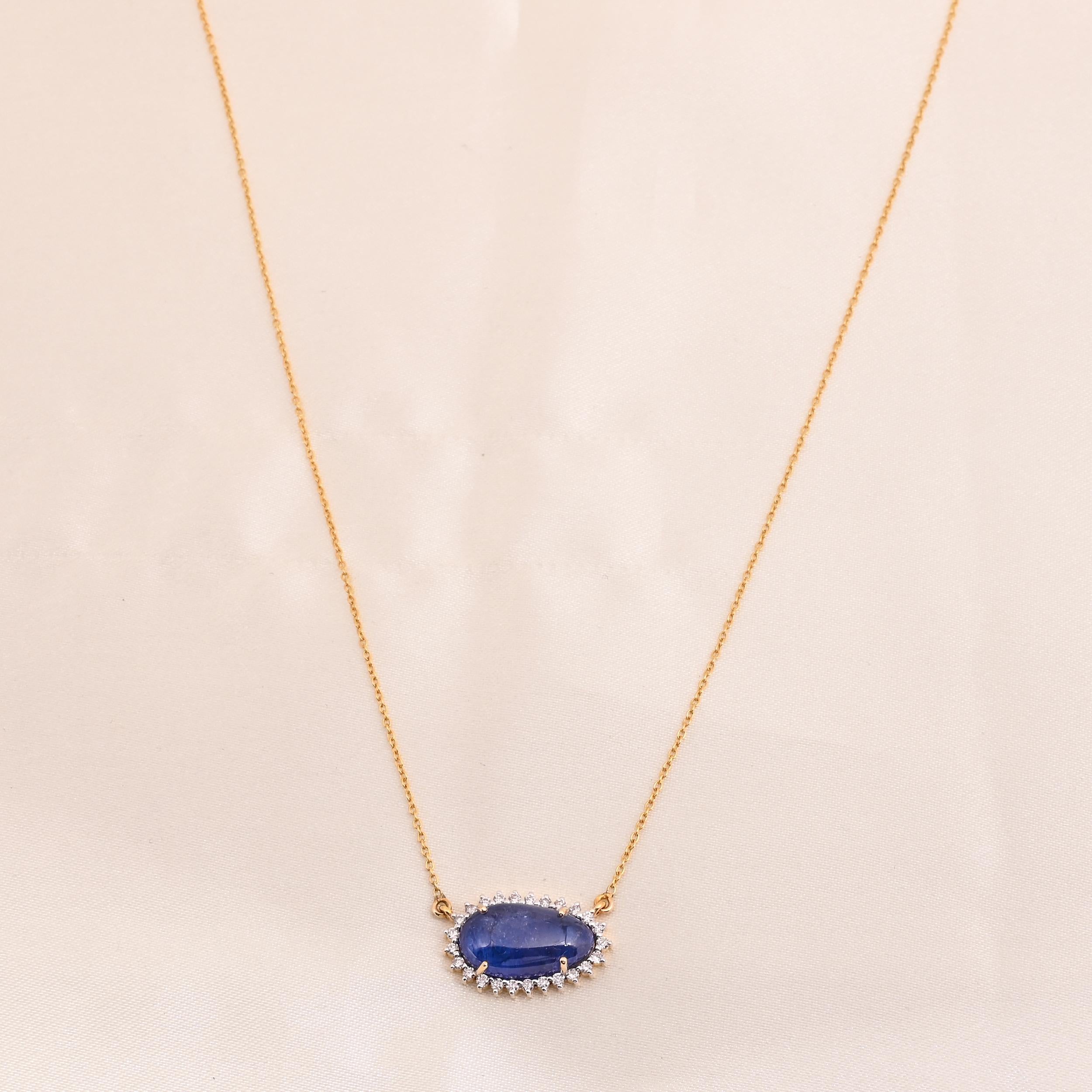 Natürlicher Tansanit und Diamant-Kette-Anhänger mit Diamant 0,28 Karat in 14 Karat Gold im Zustand „Neu“ im Angebot in jaipur, IN