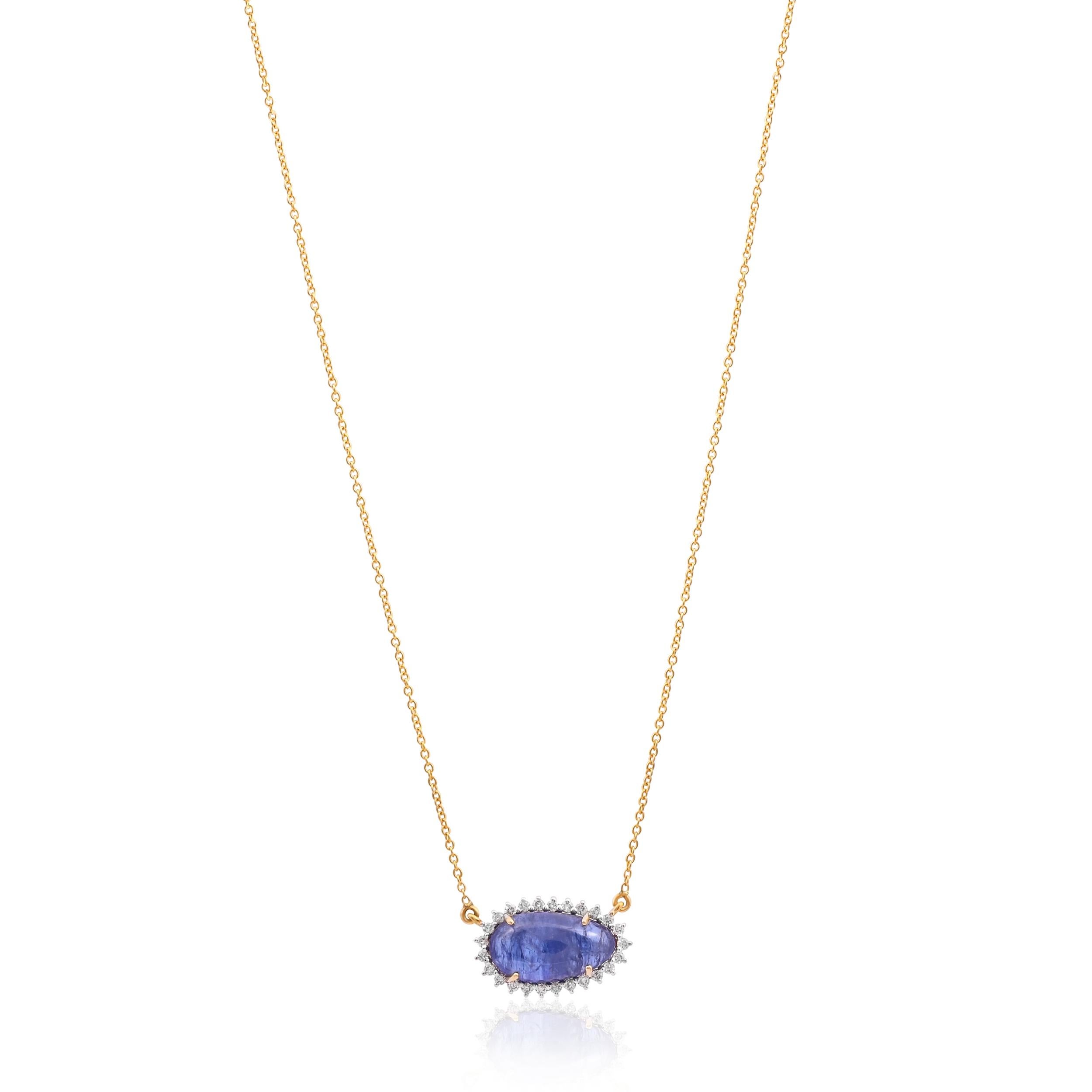 Natürlicher Tansanit und Diamant-Kette-Anhänger mit Diamant 0,28 Karat in 14 Karat Gold Damen im Angebot