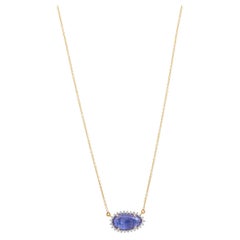 Colgante de cadena de tanzanita natural y diamante con diamante de 0,28 cts en oro de 14k