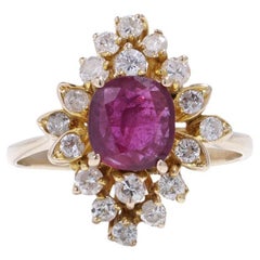 Natural Thai Ruby and Diamond Cluster Ring set in 15kt Gold.