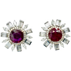 Natural Thai Ruby and Diamond Earrings