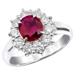 Natural Thai Ruby Stone 0.93 carats in Platinum Ring with Diamonds / GIA Report