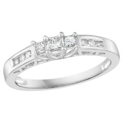 Natural Three-Stone Diamond 0.30 Carat Traditional Ring in 14 Karat White Gold