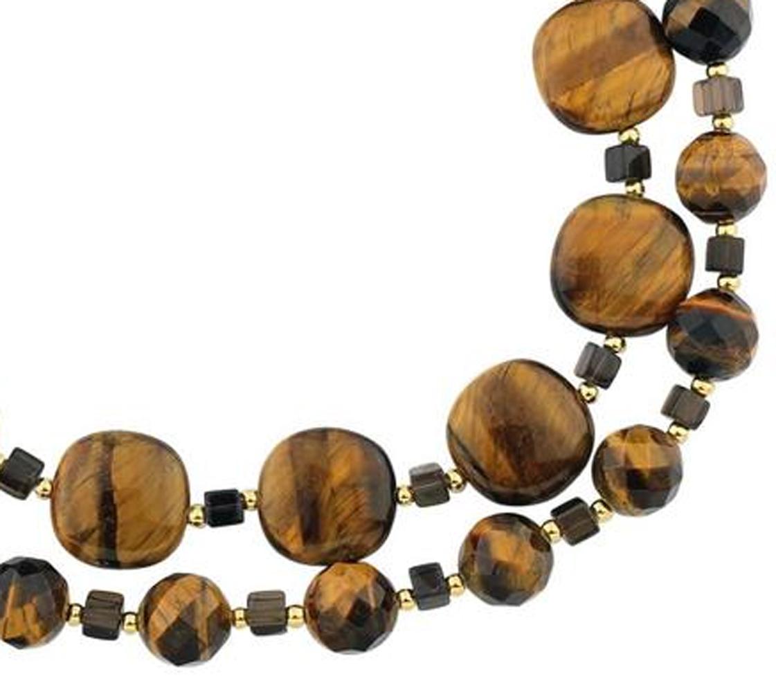 Natural Tiger Eye and Smoky Quartz Necklace In New Condition In Raleigh, NC