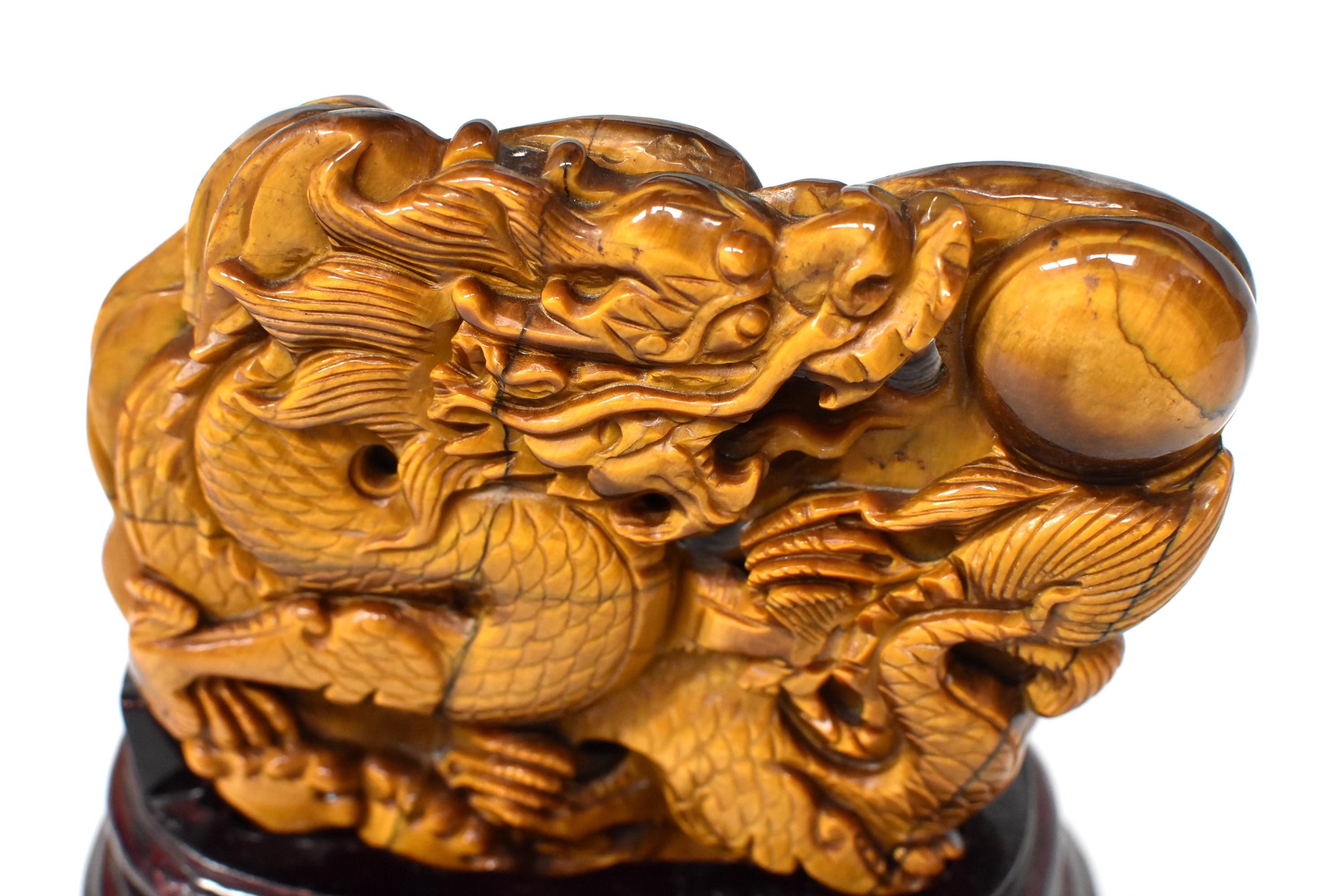Natural Tiger's Eye Dragon Statue, Hand-Carved 2