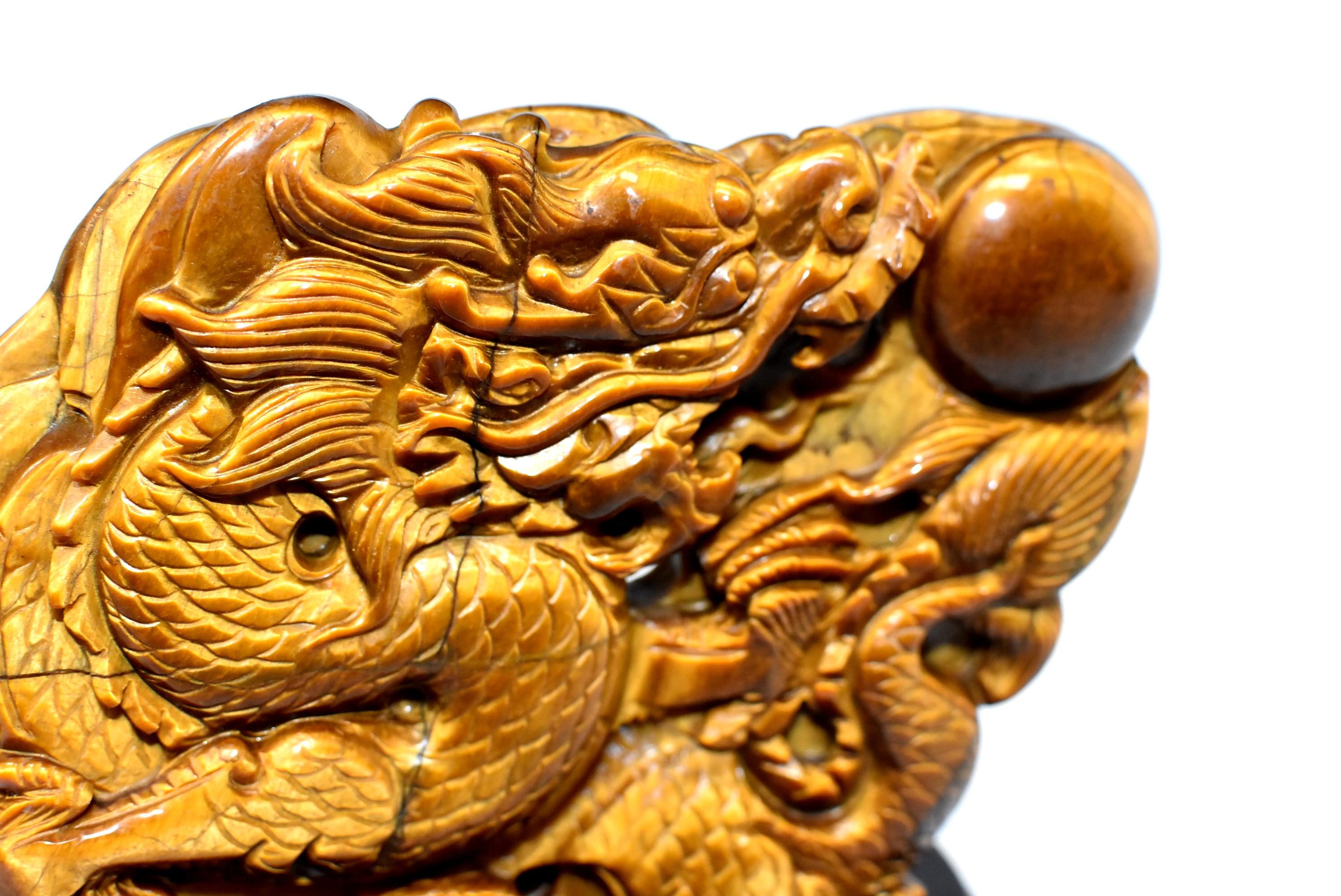 Natural Tiger's Eye Dragon Statue, Hand-Carved 4