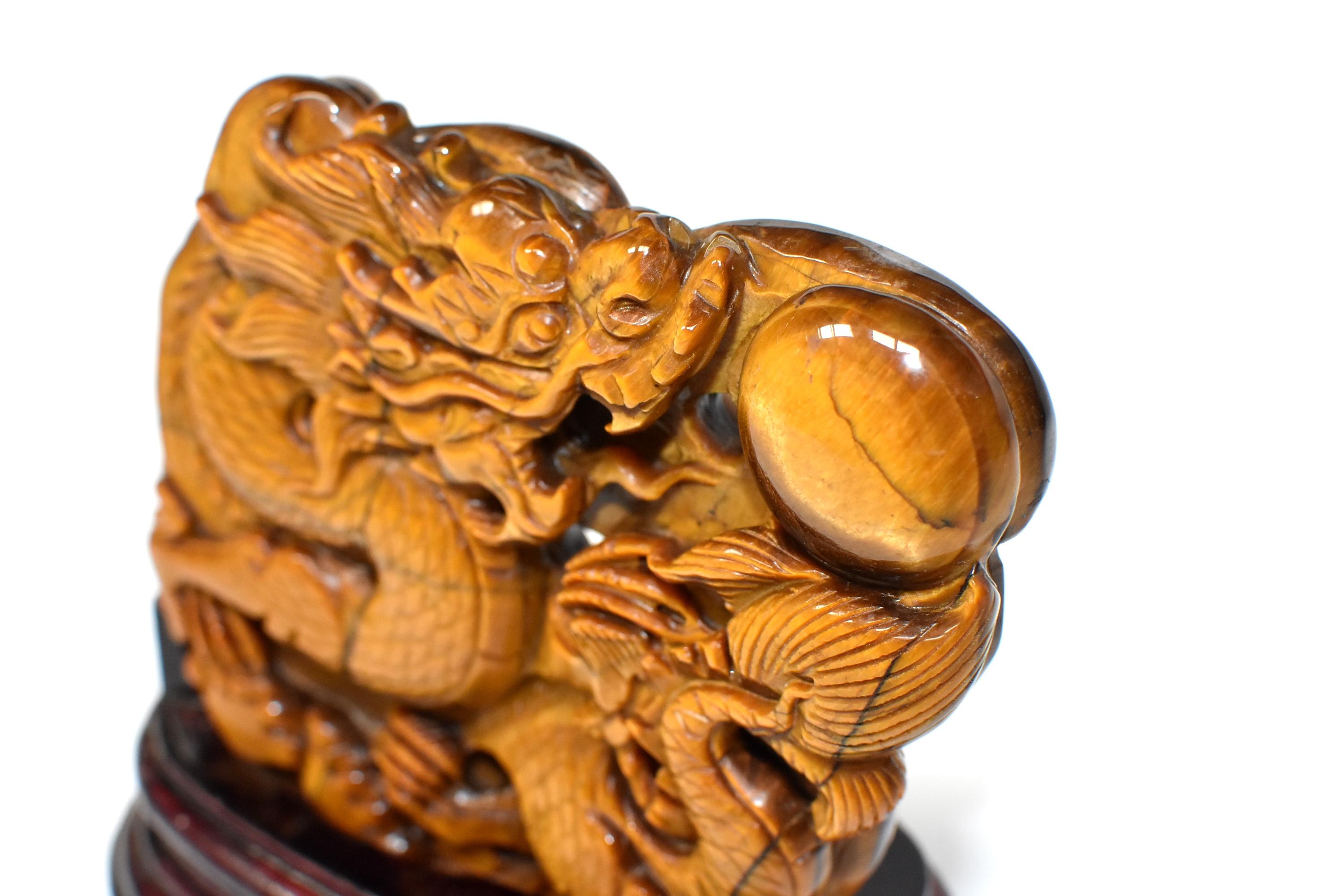 Natural Tiger's Eye Dragon Statue, Hand-Carved 5