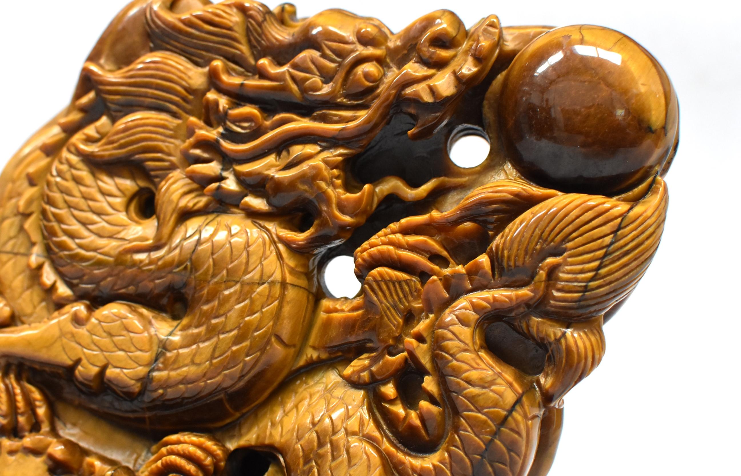 Natural Tiger's Eye Dragon Statue, Hand-Carved 6