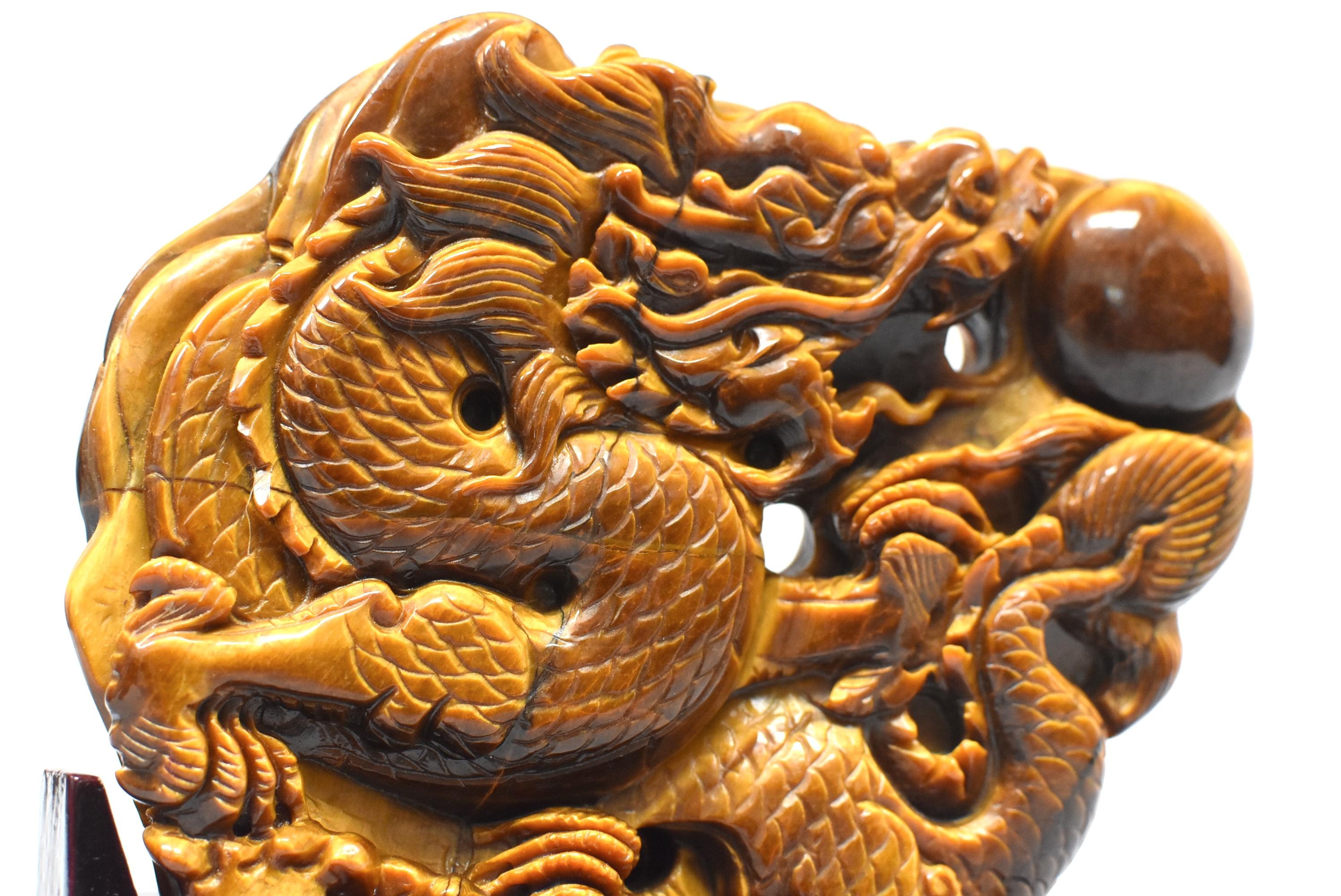Natural Tiger's Eye Dragon Statue, Hand-Carved 7