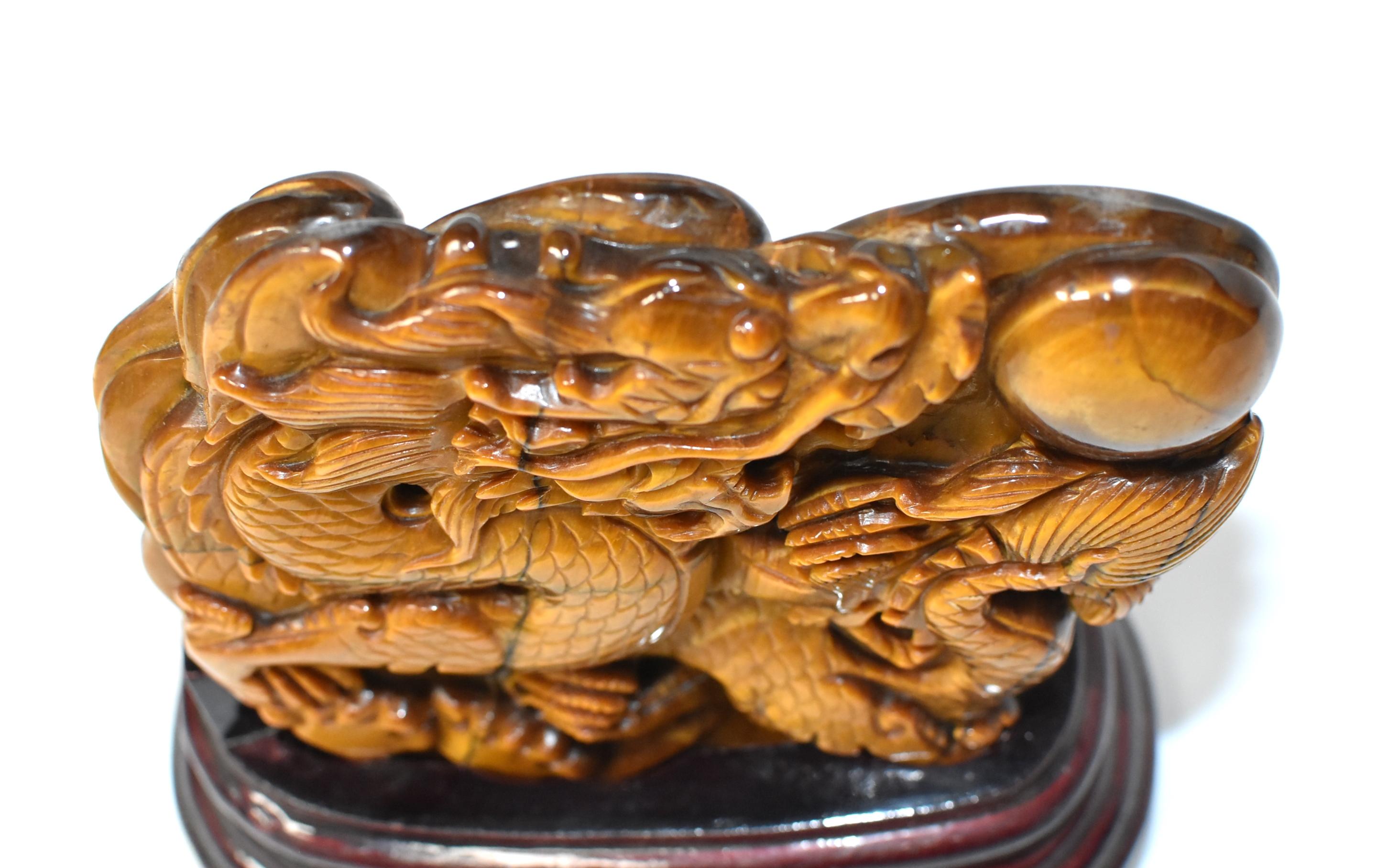 Natural Tiger's Eye Dragon Statue, Hand-Carved 8
