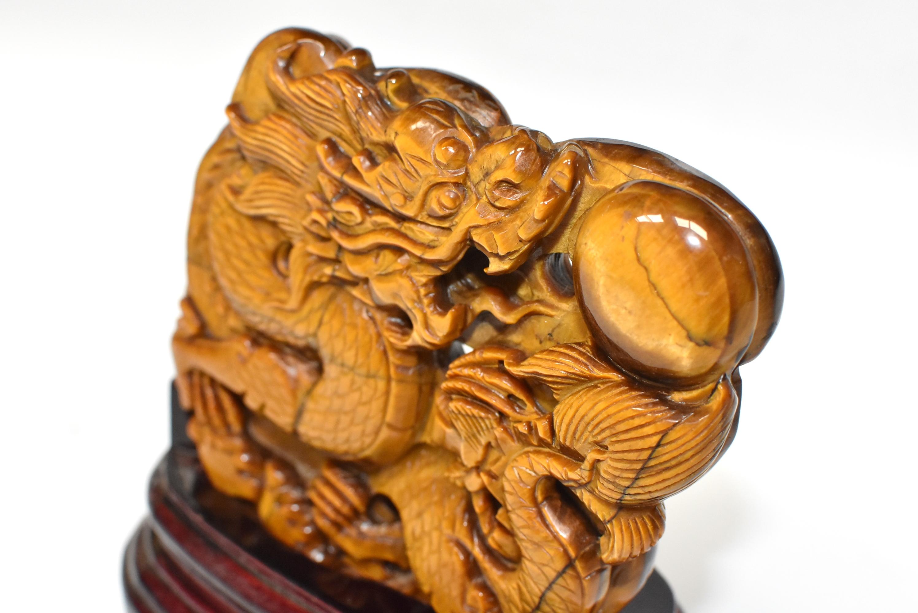 Natural Tiger's Eye Dragon Statue, Hand-Carved 9