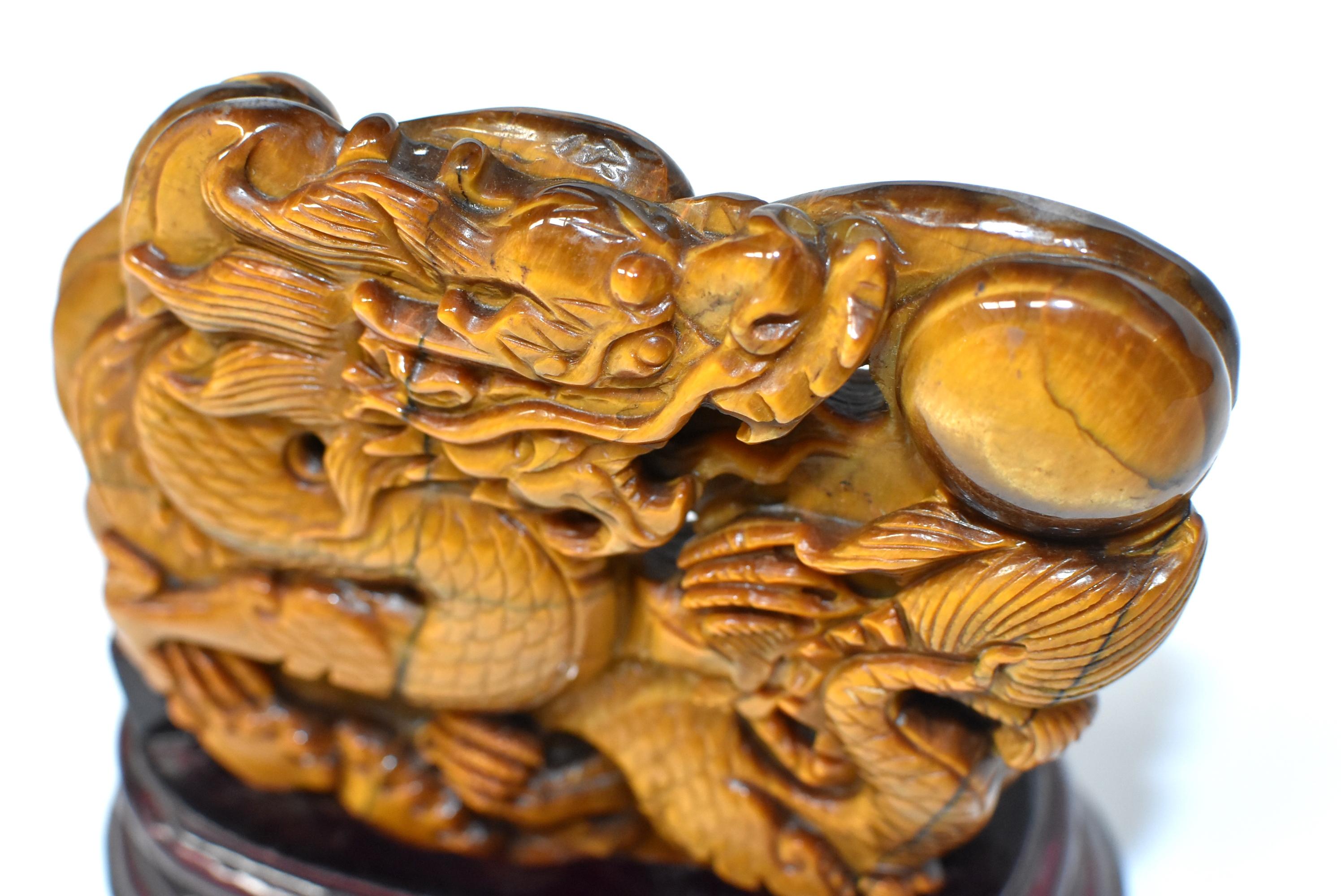 Natural Tiger's Eye Dragon Statue, Hand-Carved 10