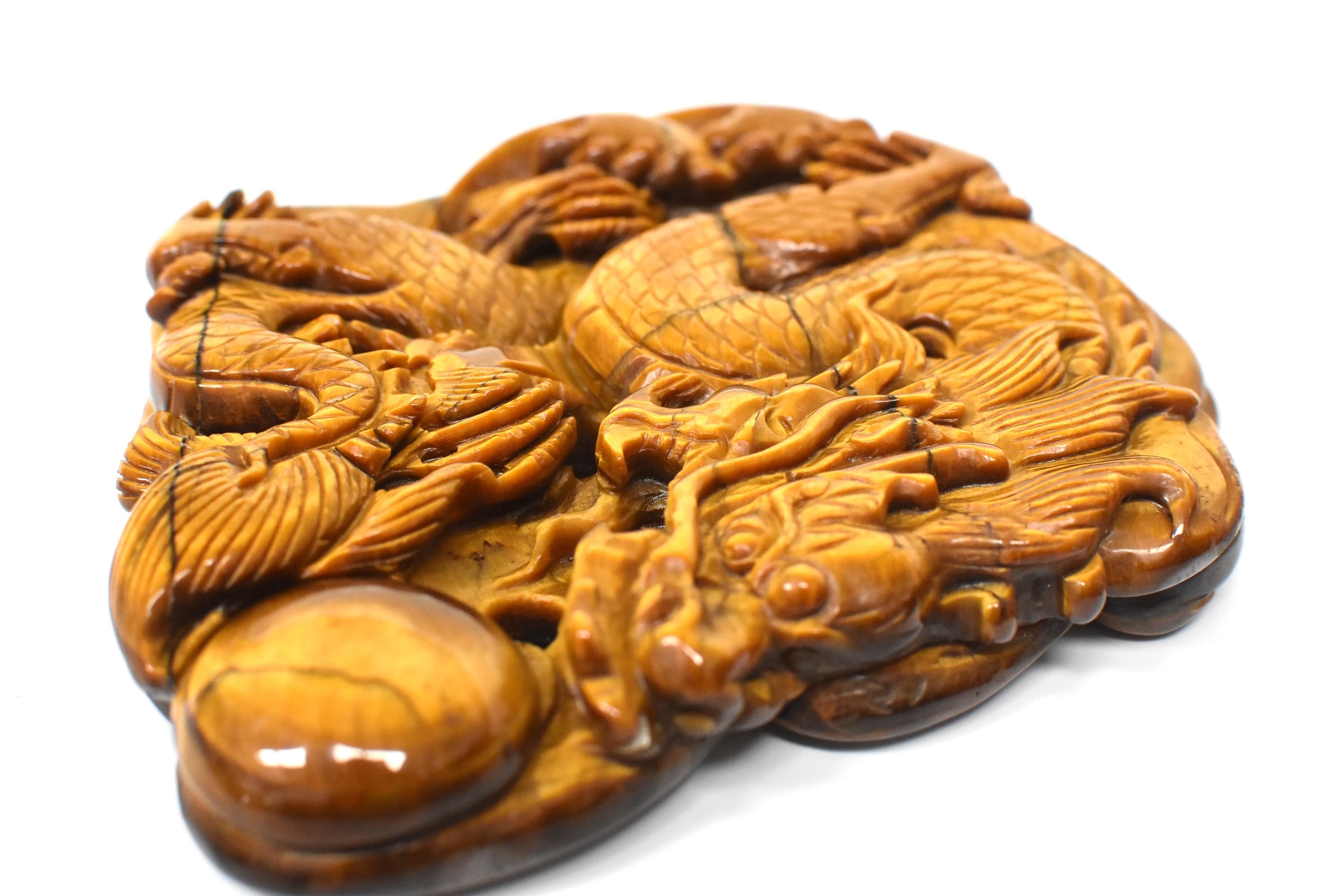 Natural Tiger's Eye Dragon Statue, Hand-Carved 12