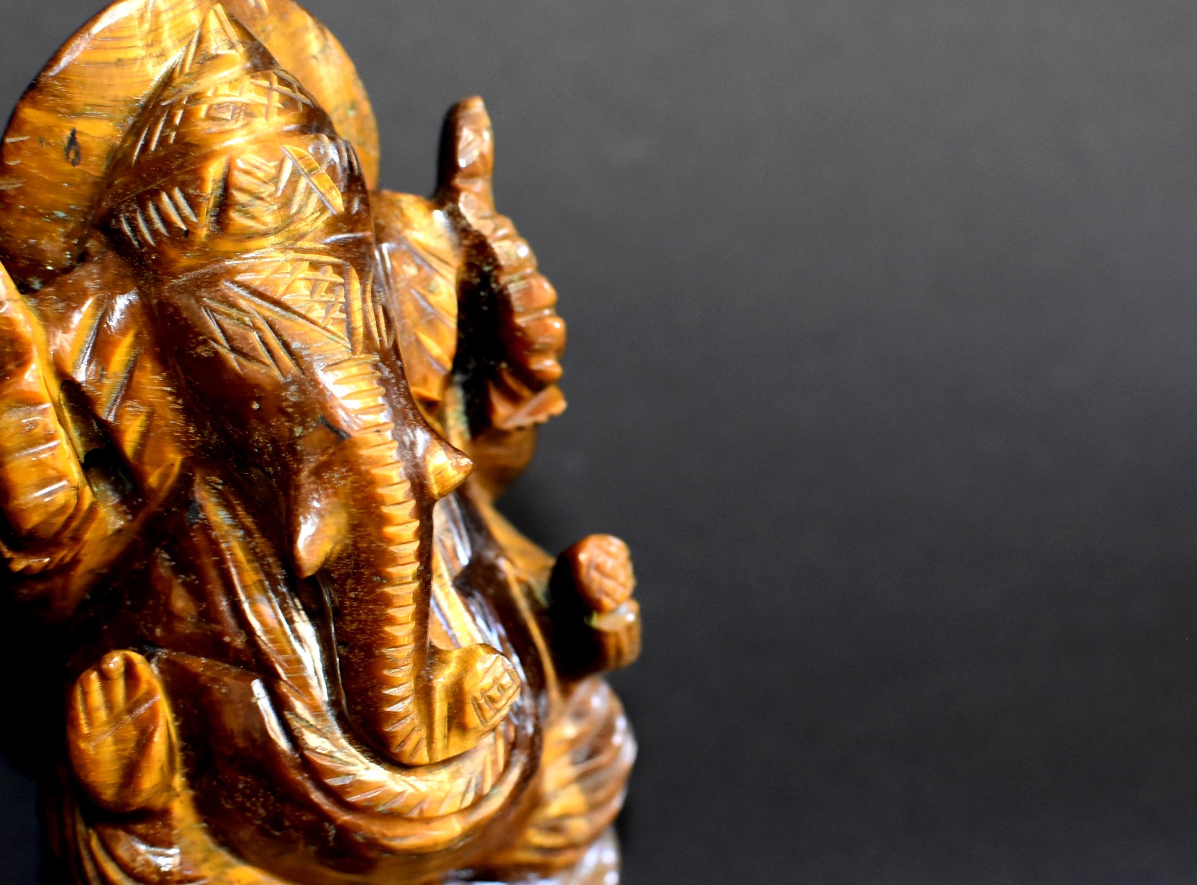 Multi-gemstone Natural Tiger's Eye Ganesh Statue 1 lb