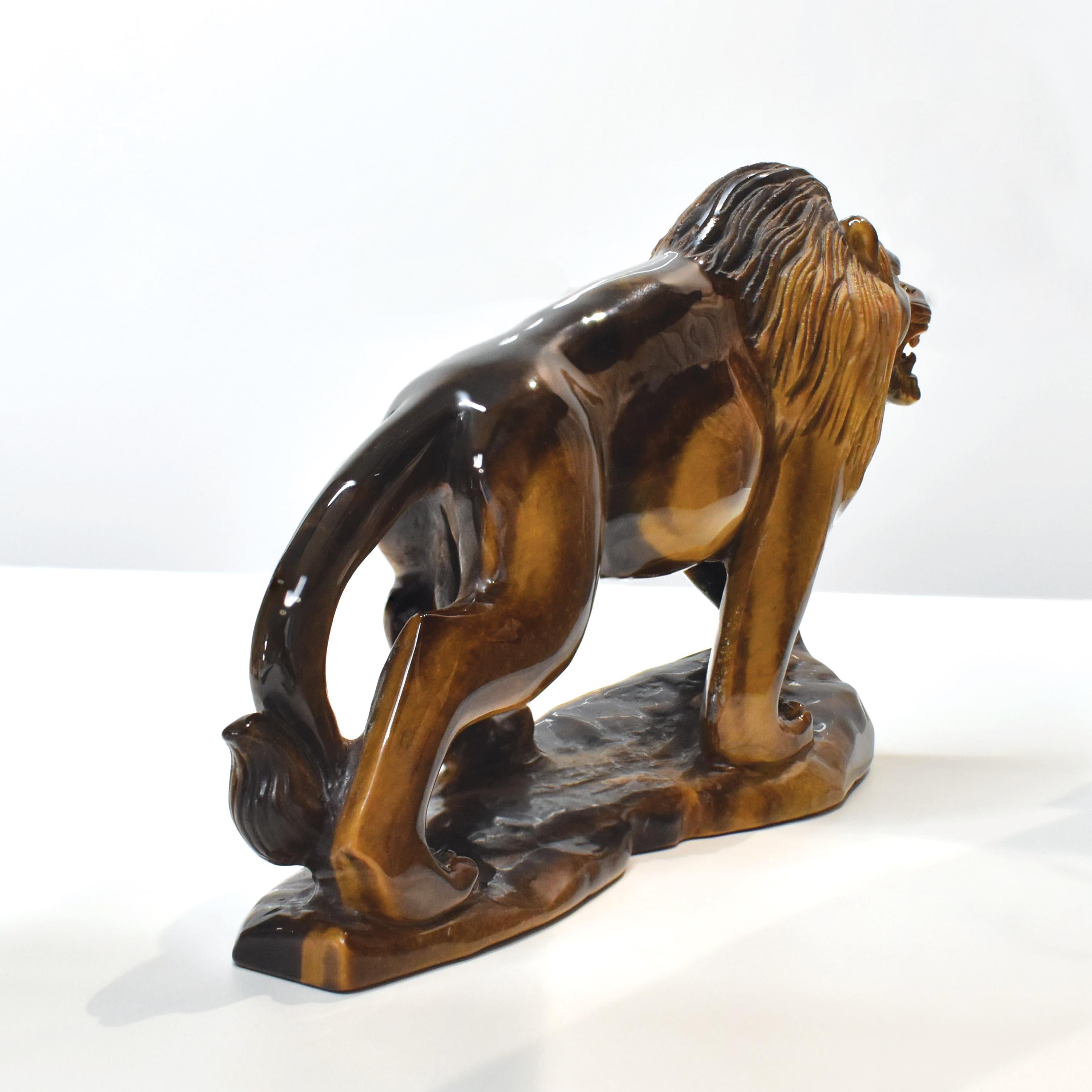 Artisan Natural Tiger's Eye Hand-Carved Lion Sculpture Figurine For Sale