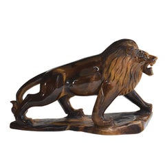 Natural Tiger's Eye Hand-Carved Lion Sculpture Figurine