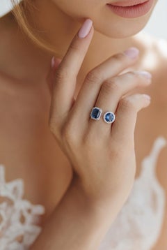Natural Sapphire Diamond Ring Size 6 14k White Gold 5.89 TCW Certified