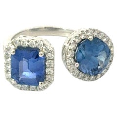 Natural Sapphire Diamond Ring Size 6 14k White Gold 5.89 TCW Certified