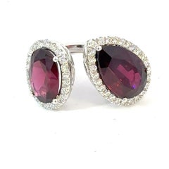 Natural Garnet Diamond Ring Size 6 14k White Gold 7.83 TCW Certified