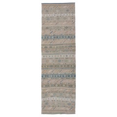 Vintage Natural-Toned Turkish Flat-Weave Kilim with Geometric Stripes