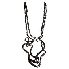 Keshi Cultured Pearls Gold Plated Hematite Oxidized Silver Marcasite Necklace