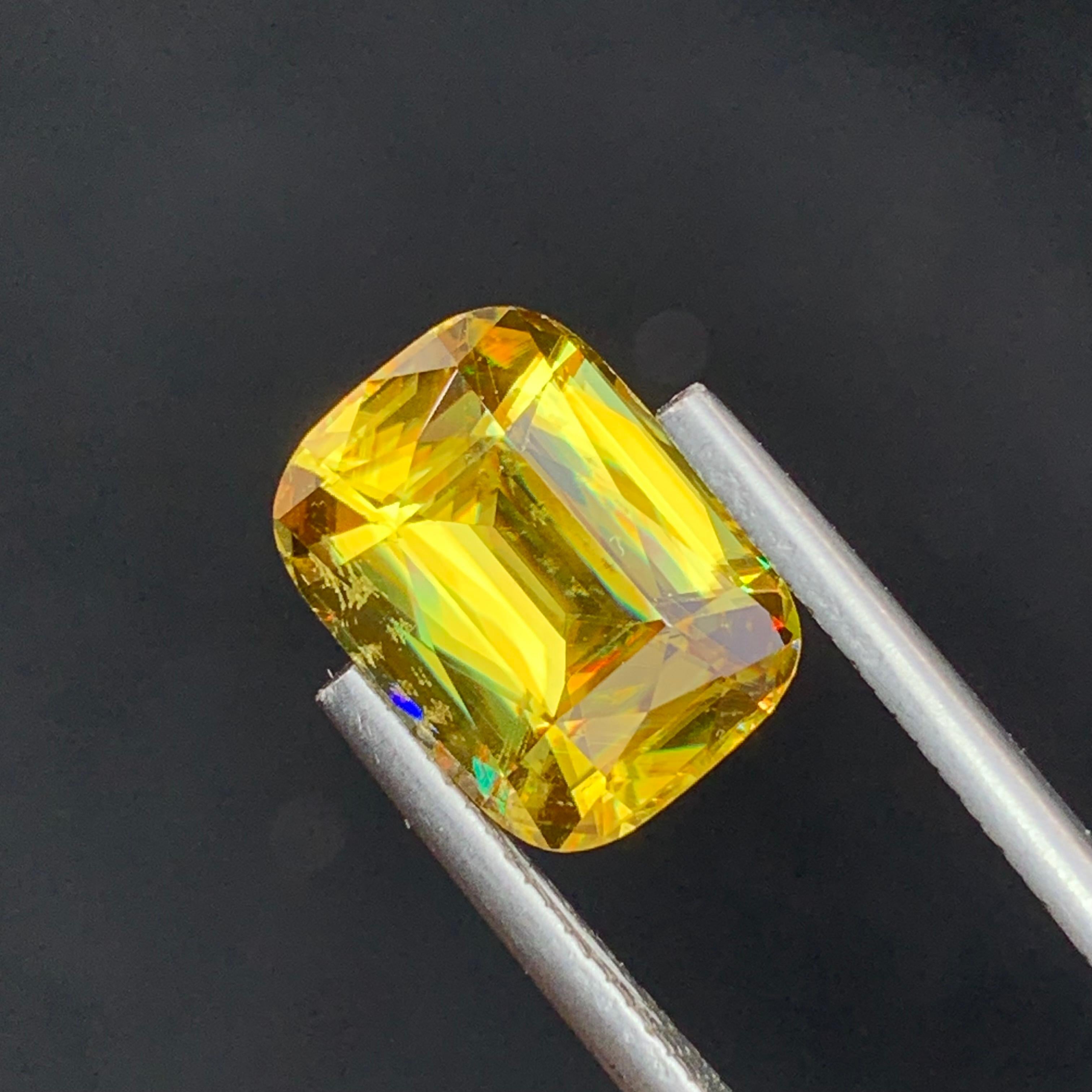 Arts and Crafts Natural Top AAA Quality 5.45 Carat Fire Sphene Titanite Cushion Shape Gem Ring For Sale