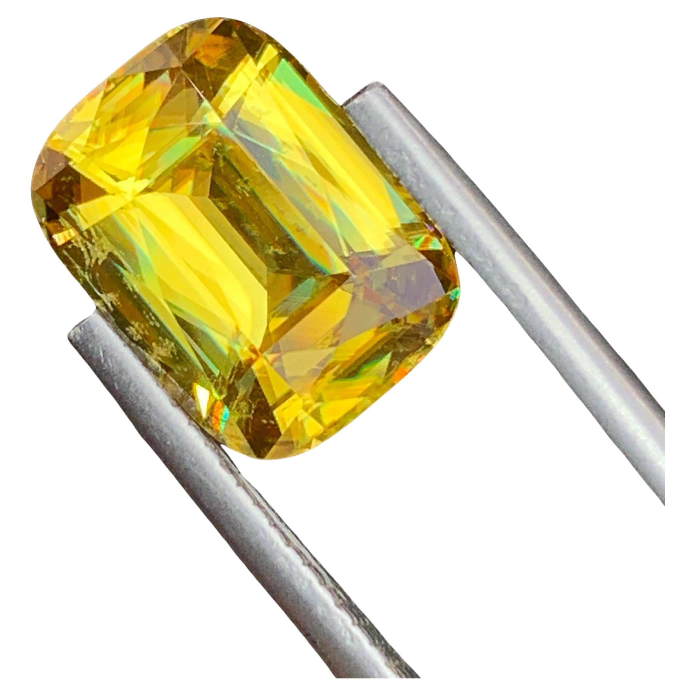 Natural Top AAA Quality 5.45 Carat Fire Sphene Titanite Cushion Shape Gem Ring For Sale