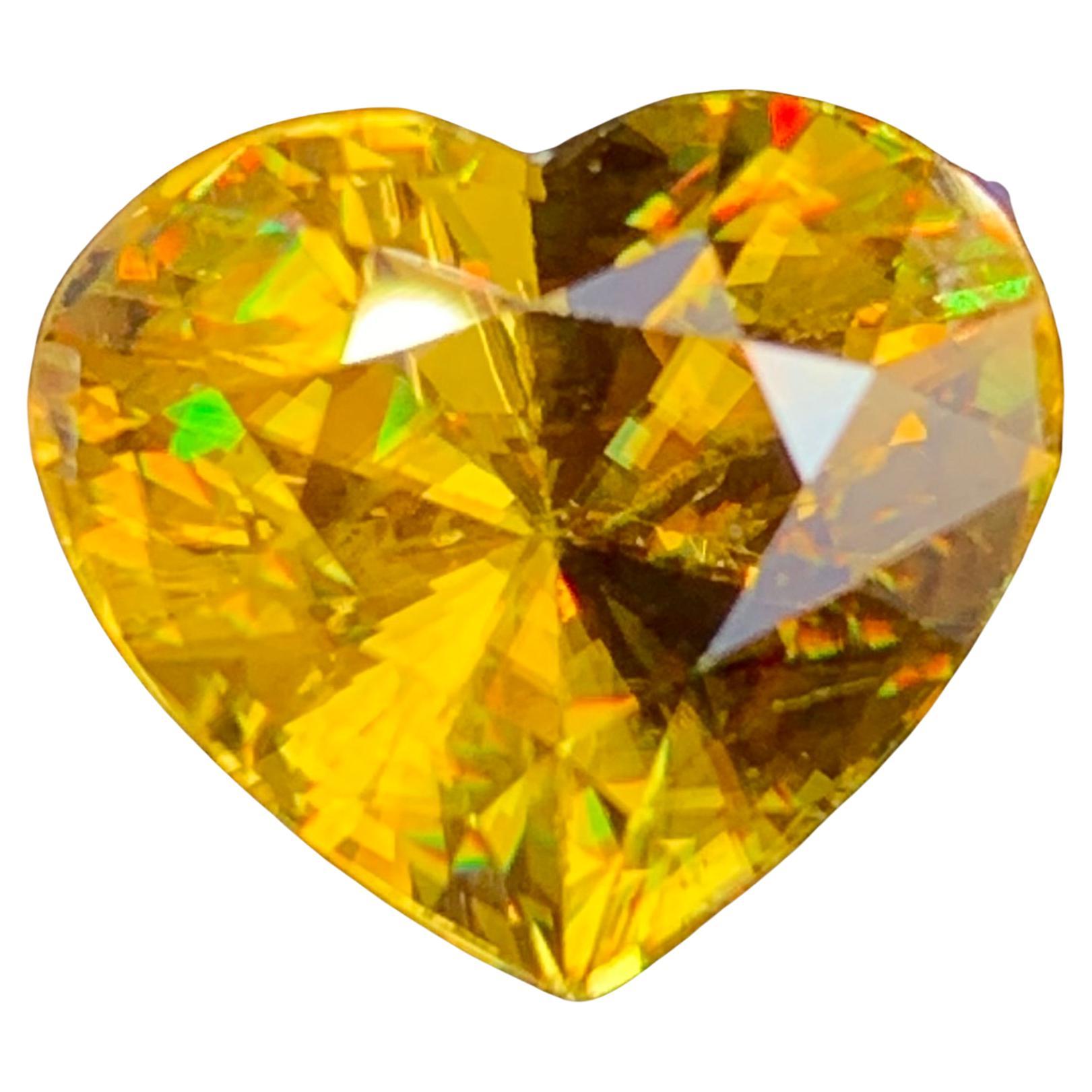 Natural Top AAA Quality Magnificent Yellow Fire Sphene 5.30 Carat Heart Shape  For Sale