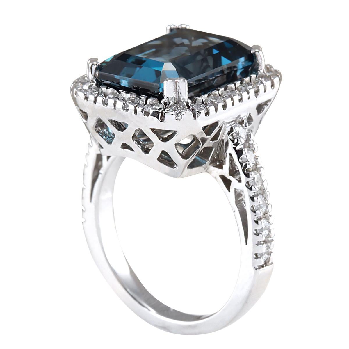 Modern Natural Topaz 14 Karat White Gold Diamond Ring For Sale