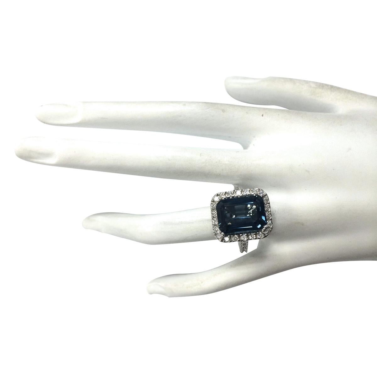 Emerald Cut Natural Topaz 14 Karat White Gold Diamond Ring For Sale