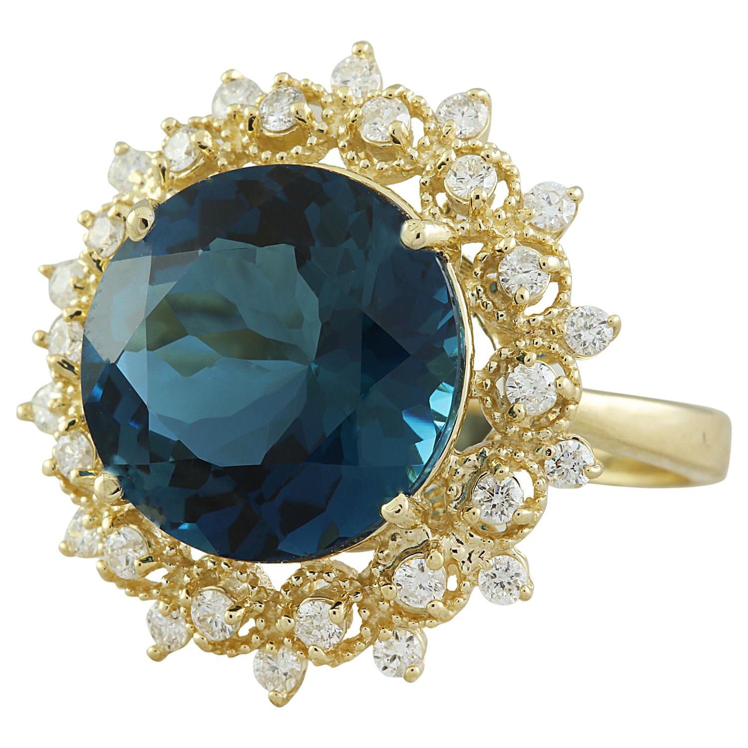Round Cut Natural Topaz Diamond Ring In 14 Karat Yellow Gold  For Sale
