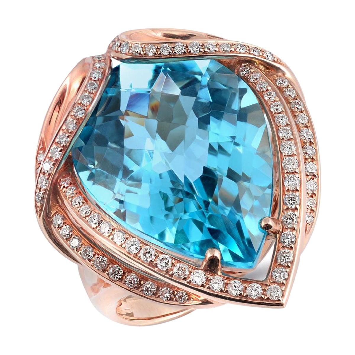 Topazio naturale da 20,16 carati incastonato in un anello in oro rosa 18 carati con diamanti