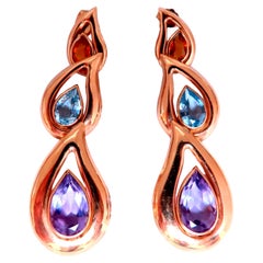 Natural Topaz Amethyst And Citrine Dangle Earrings 14kt Gold 12616