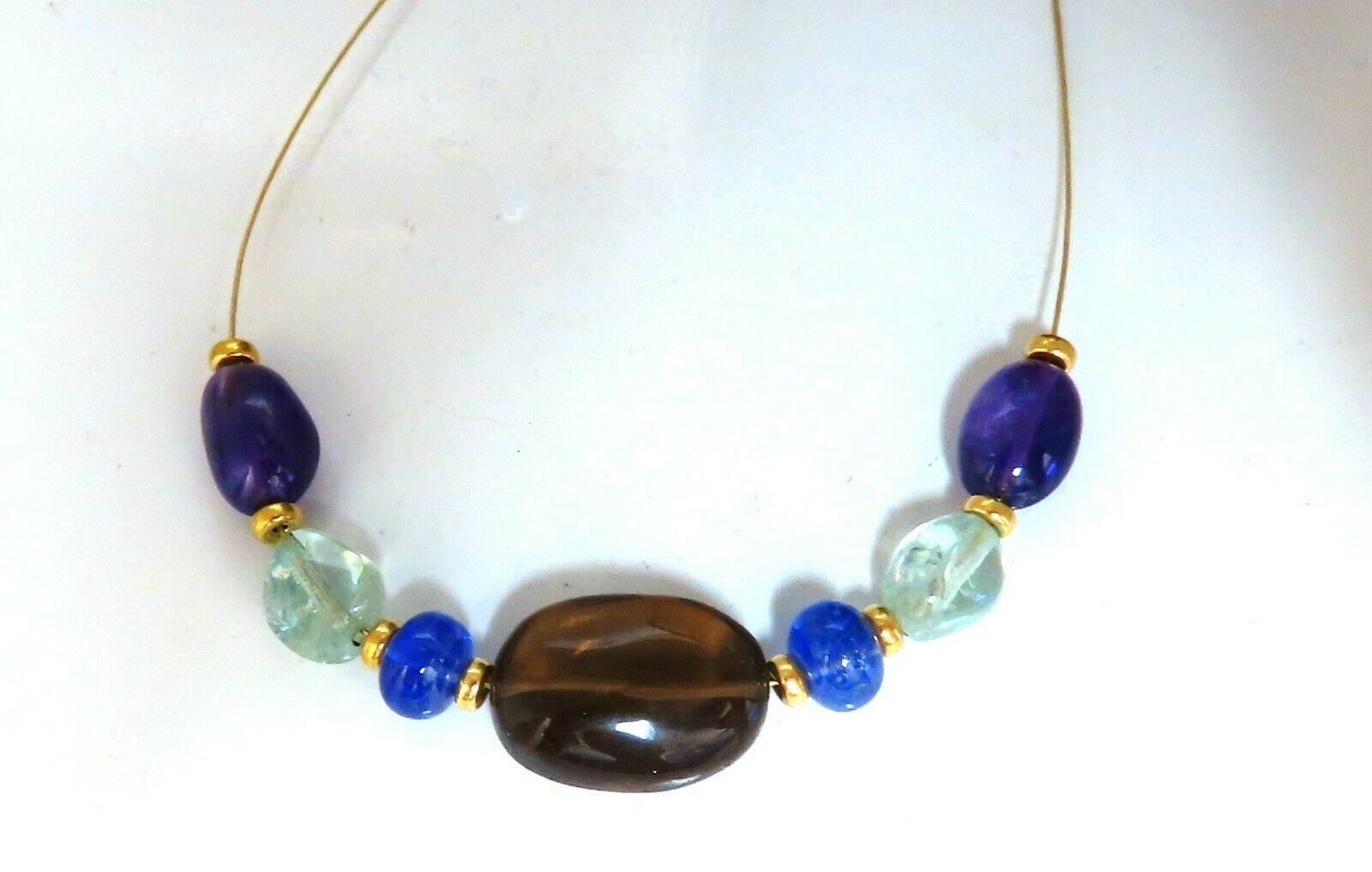 Women's or Men's Natural Topaz Amethyst Aquamarine Tanzanite Gold Bead Necklace 14 Karat 18 Karat